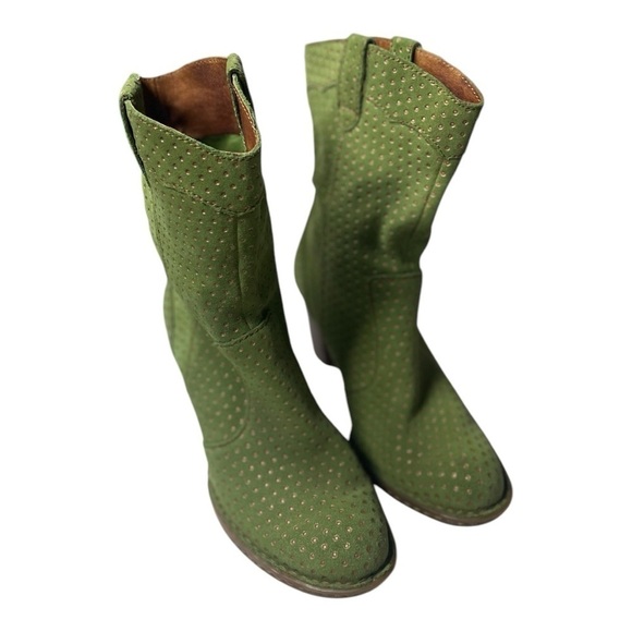 Born Women’s Genevieve Green Suede Polka Dot Heeled Boots - Picture 10 of 10